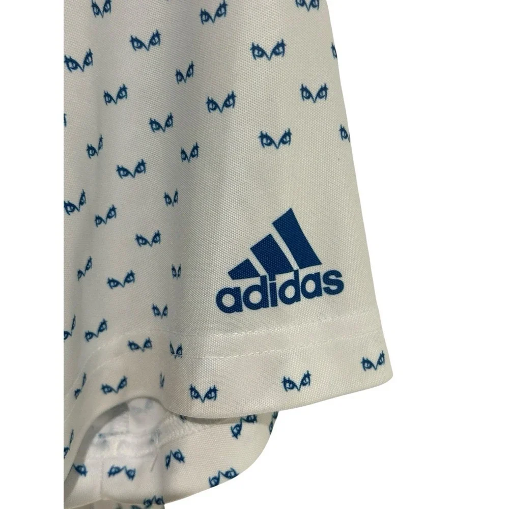 Adidas Golf Polo Shirt  Mens LARGE White All Over Print Performance UPF Stretch